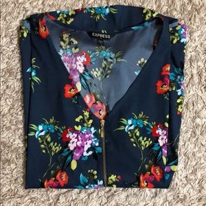 Rolled sleeve floral blouse